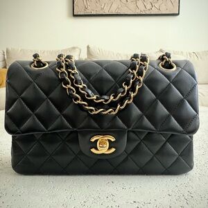 CHANEL Classic Small Double Flap Bag - Black Quilted with Gold Hardware